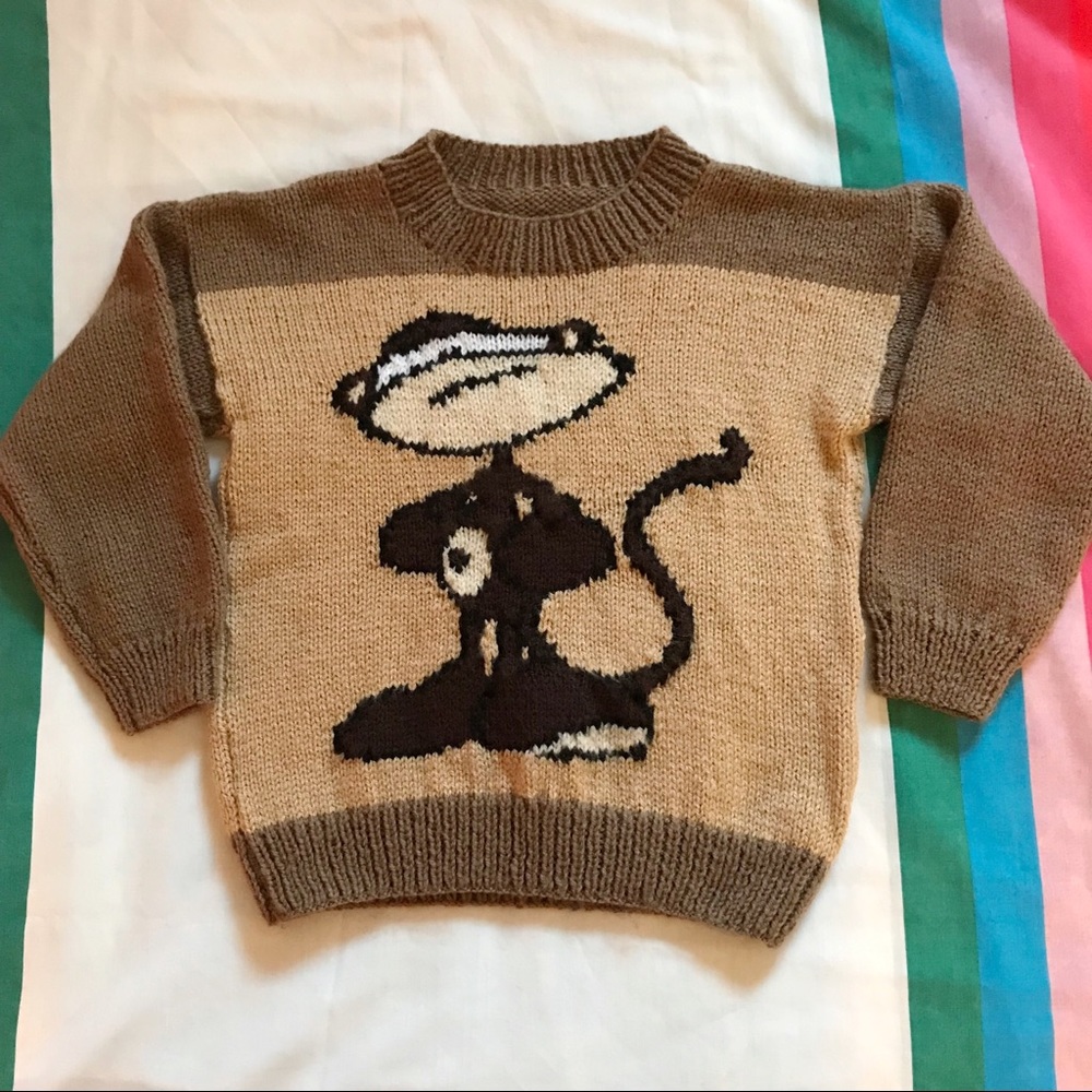 Vintage Handmade Knit Monkey Sweater